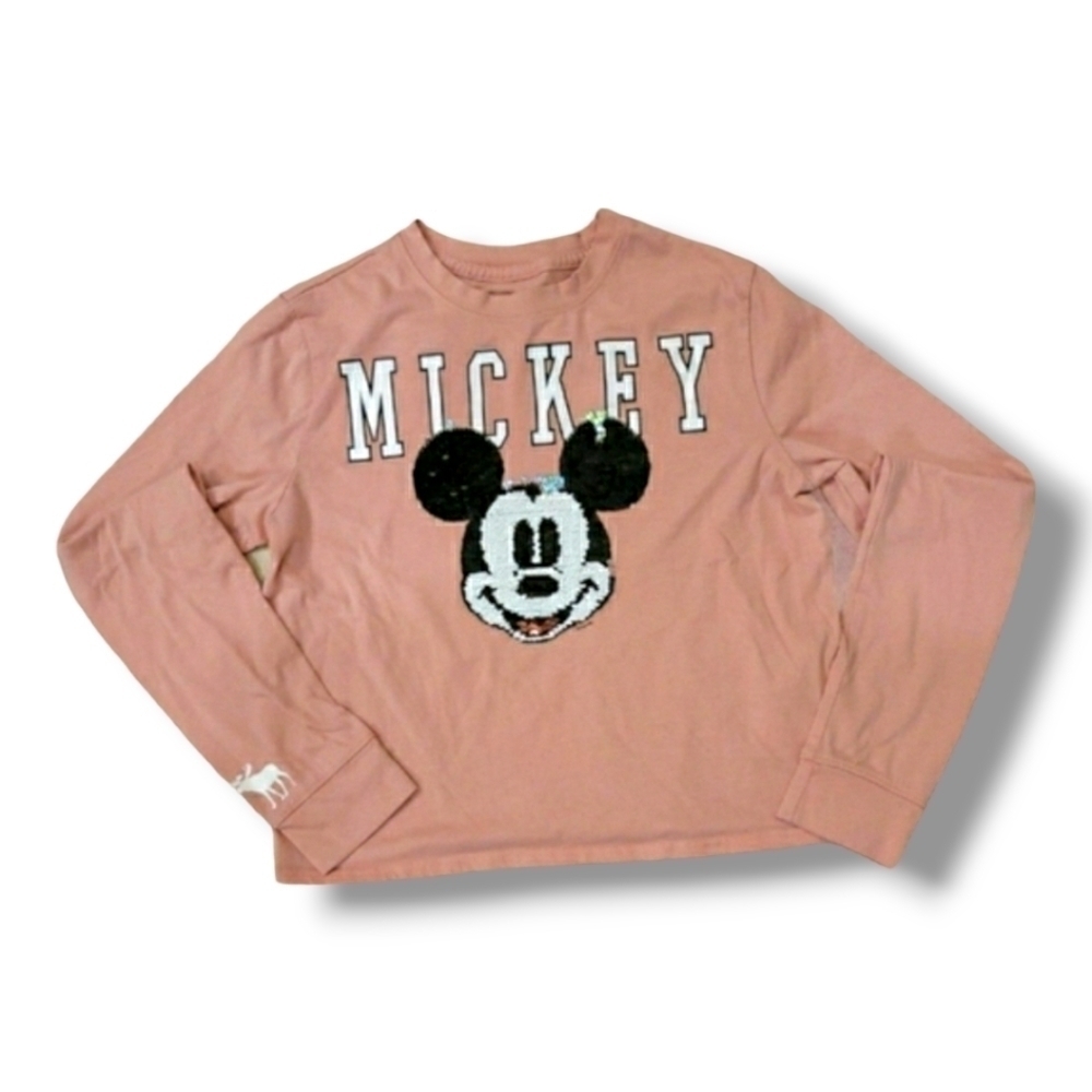 Abercrombie kids Pink Sequin Mickey Mouse Long Sleeve T-Shirt - Size 11/12
